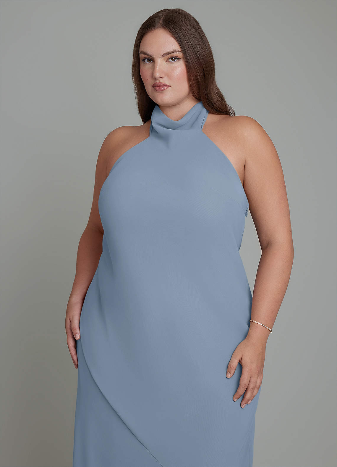 Azazie Velli Bridesmaid Dresses Dusty Blue Mermaid High Neck Chiffon Dress image8
