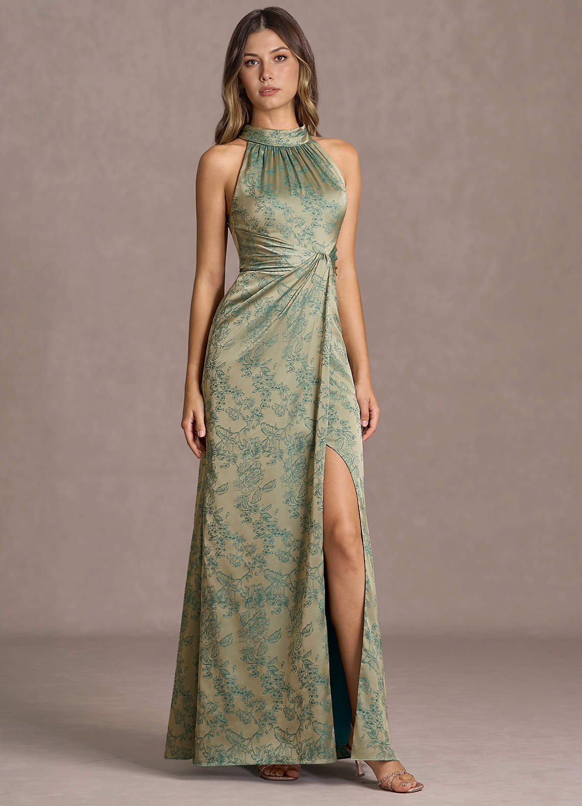 long sleeve beaded maxi dress Ombre Sequin Beaded Flared Long Sleeve Maxi Dress - Champagne