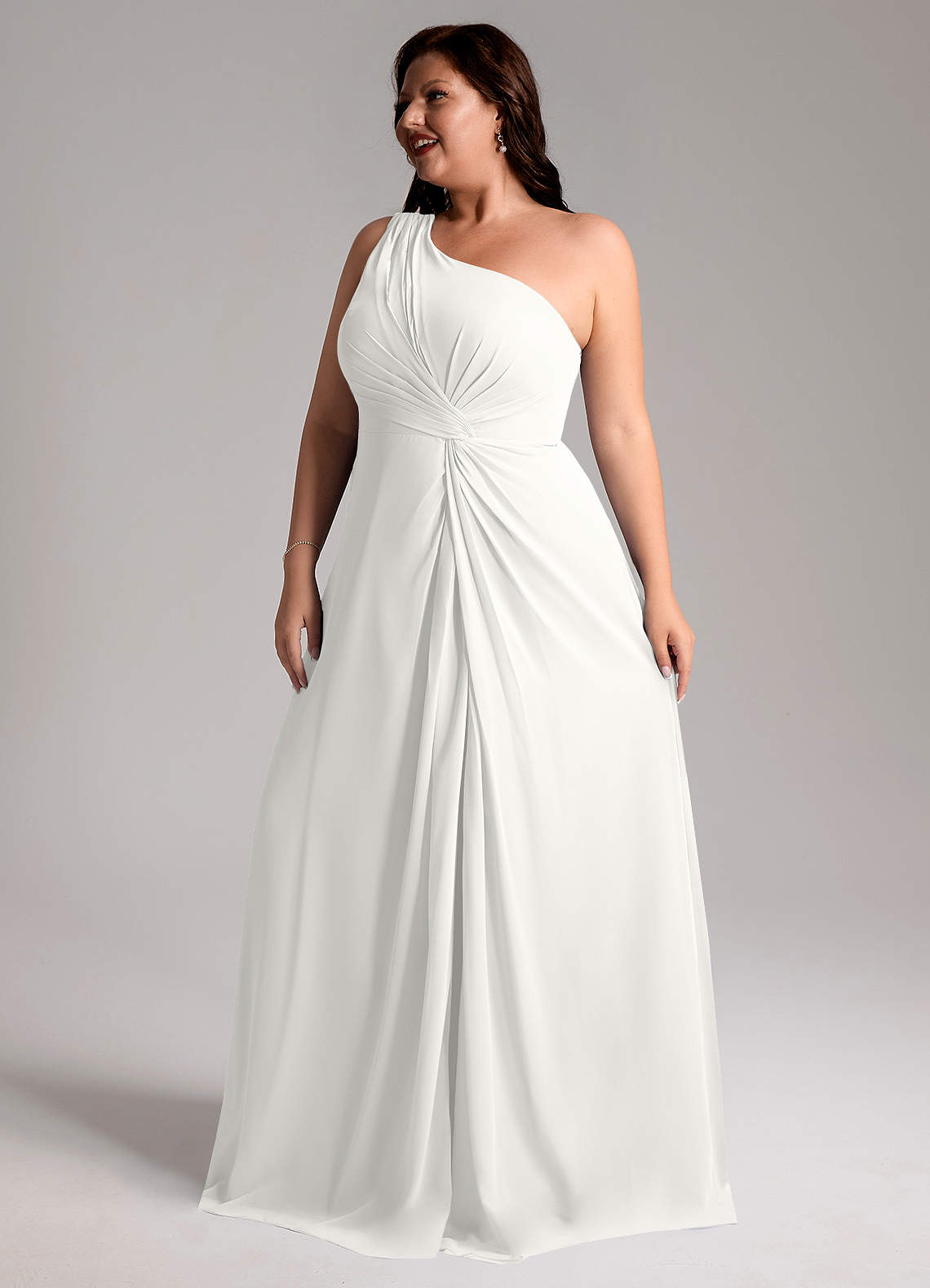 Azazie Brooke Jurken voor bruidsmeisjes Jurk van Chiffon met A-lijn One-shoulder Wit image11