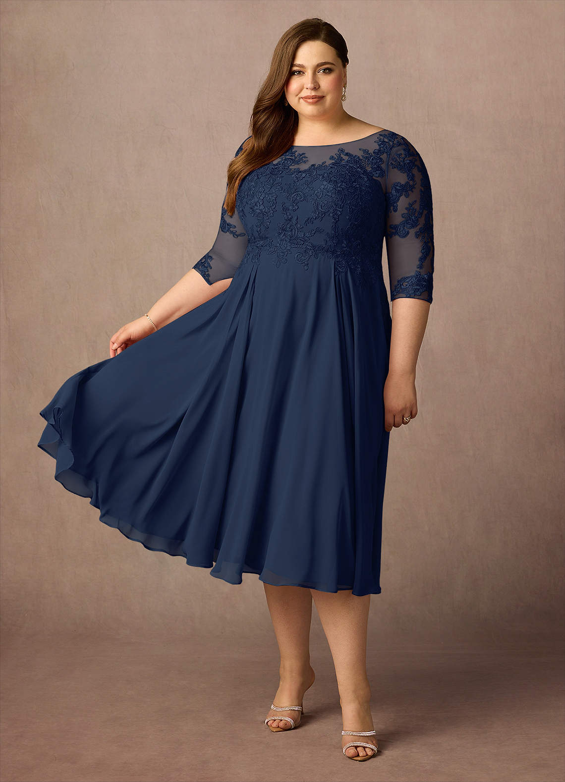 Azazie Marge Mother of the Bride Dresses Dark Navy A-Line Scoop Lace Chiffon Dress image2