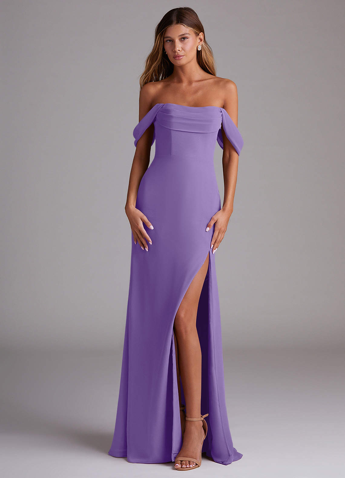 Azazie Saige Bridesmaid Dresses Tahiti A-Line Off the Shoulder Chiffon Convertible Dress image1