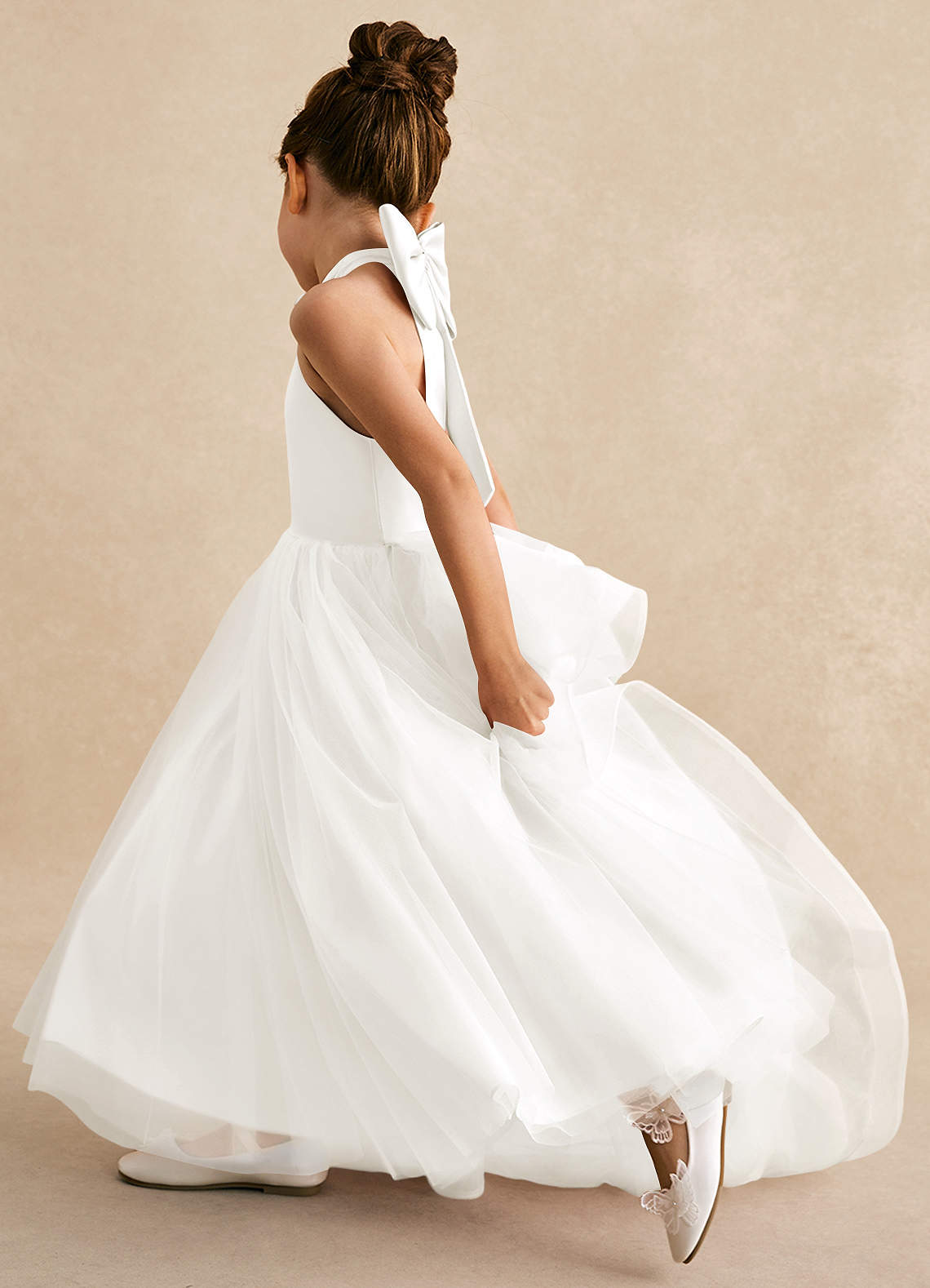 Azazie Bev Flower Girl Dresses Ivory A-Line Convertible Tulle Dress image6