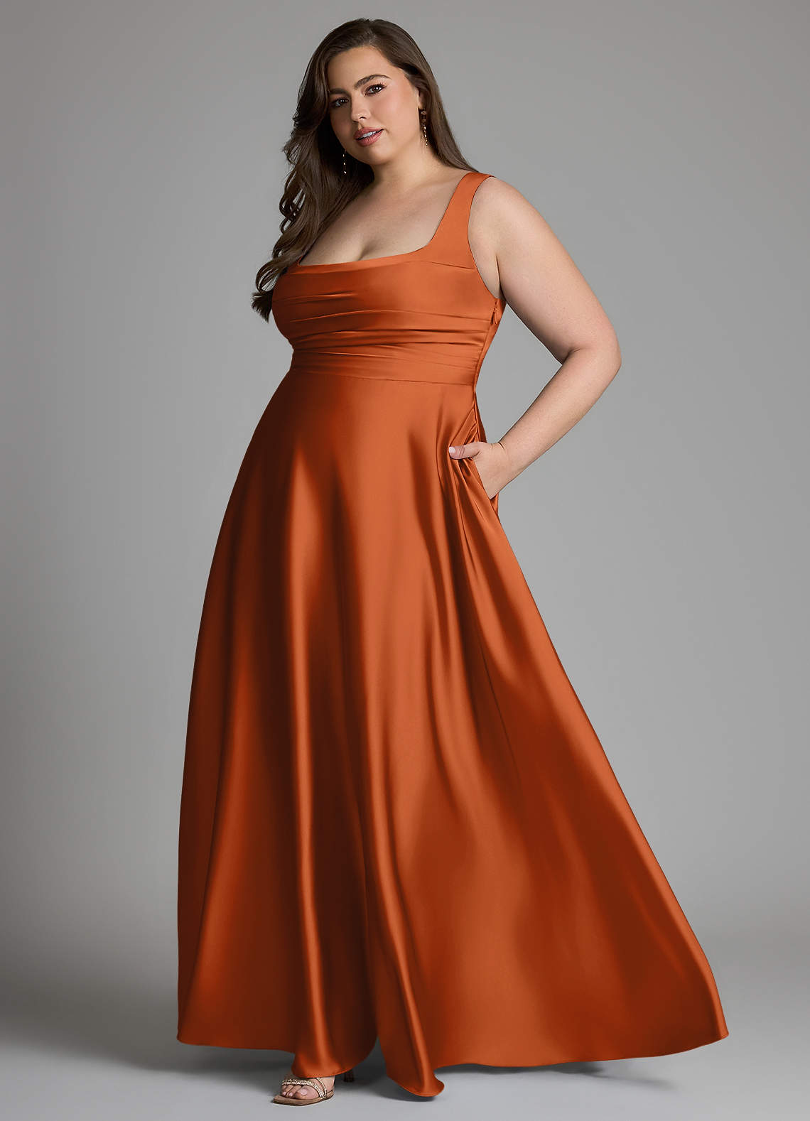 Azazie Azaria Bridesmaid Dresses Burnt Orange A-Line Corset Stretch Satin Dress image9
