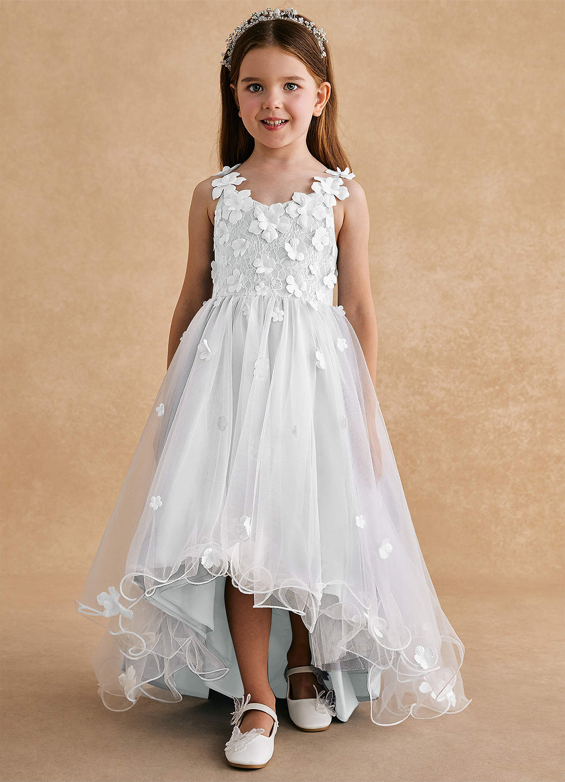 Azazie Celia Flower Girl Dresses Diamond White A-Line Lace Tulle Dress image5