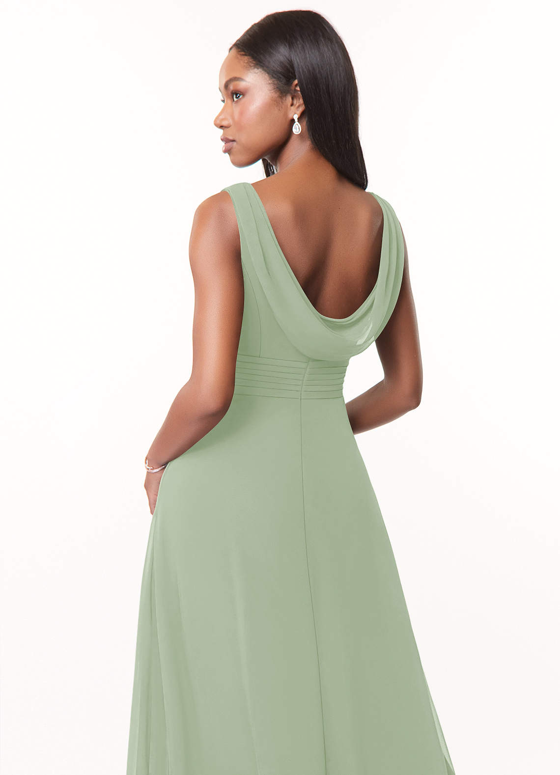 Azazie Karina Bridesmaid Dresses Dusty Sage A-Line Pleated Chiffon Dress image3