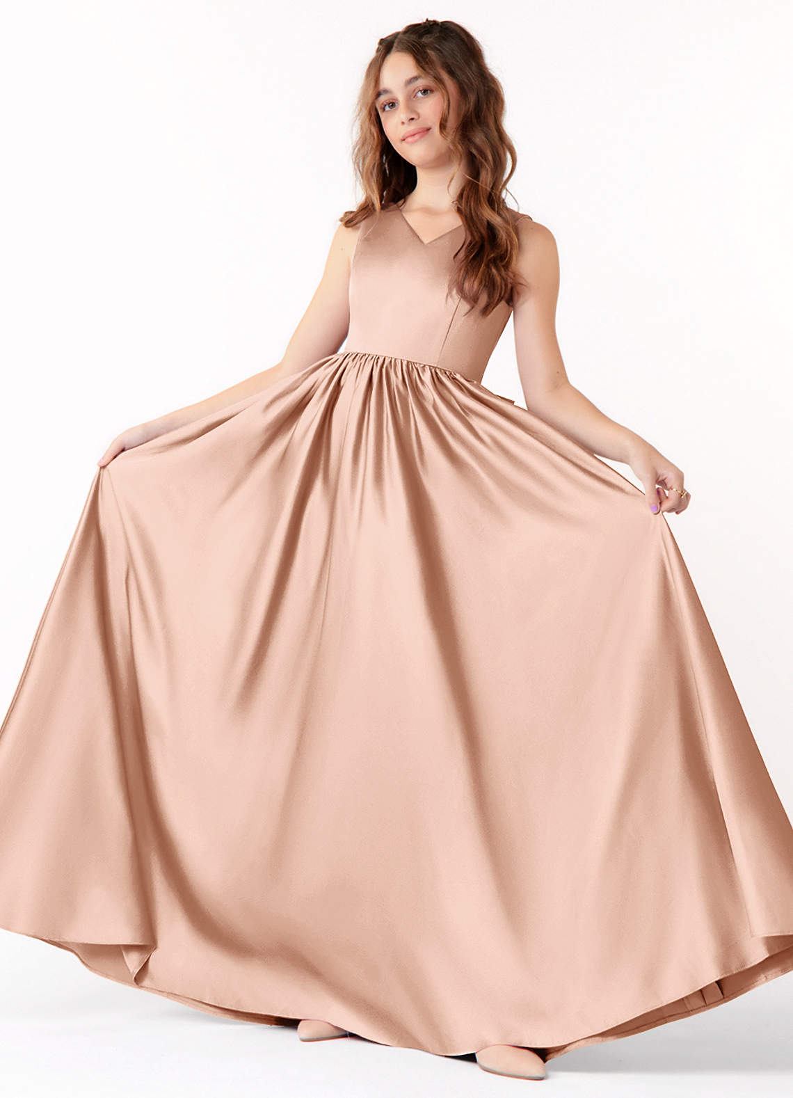 Azazie Hathaway Junior Bridesmaid Dress in Rose Gold | Azazie