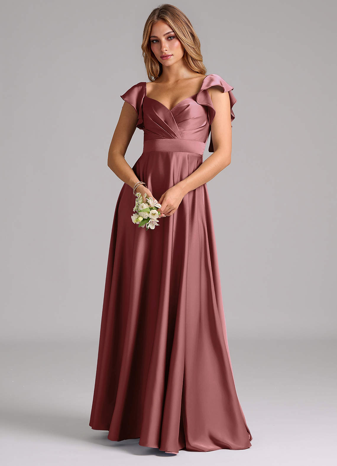 Azazie Leilani Bridesmaid Dresses Amethyst A-Line Ruched Stretch Satin Dress image6
