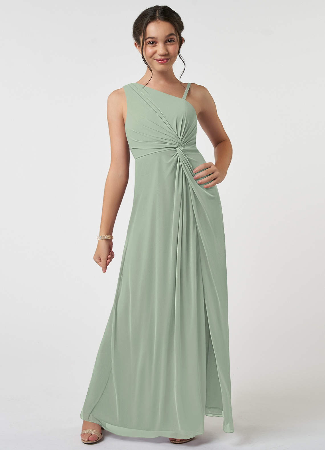 Azazie Brooke Junior Bridesmaid Dress in Dusty Sage | Azazie