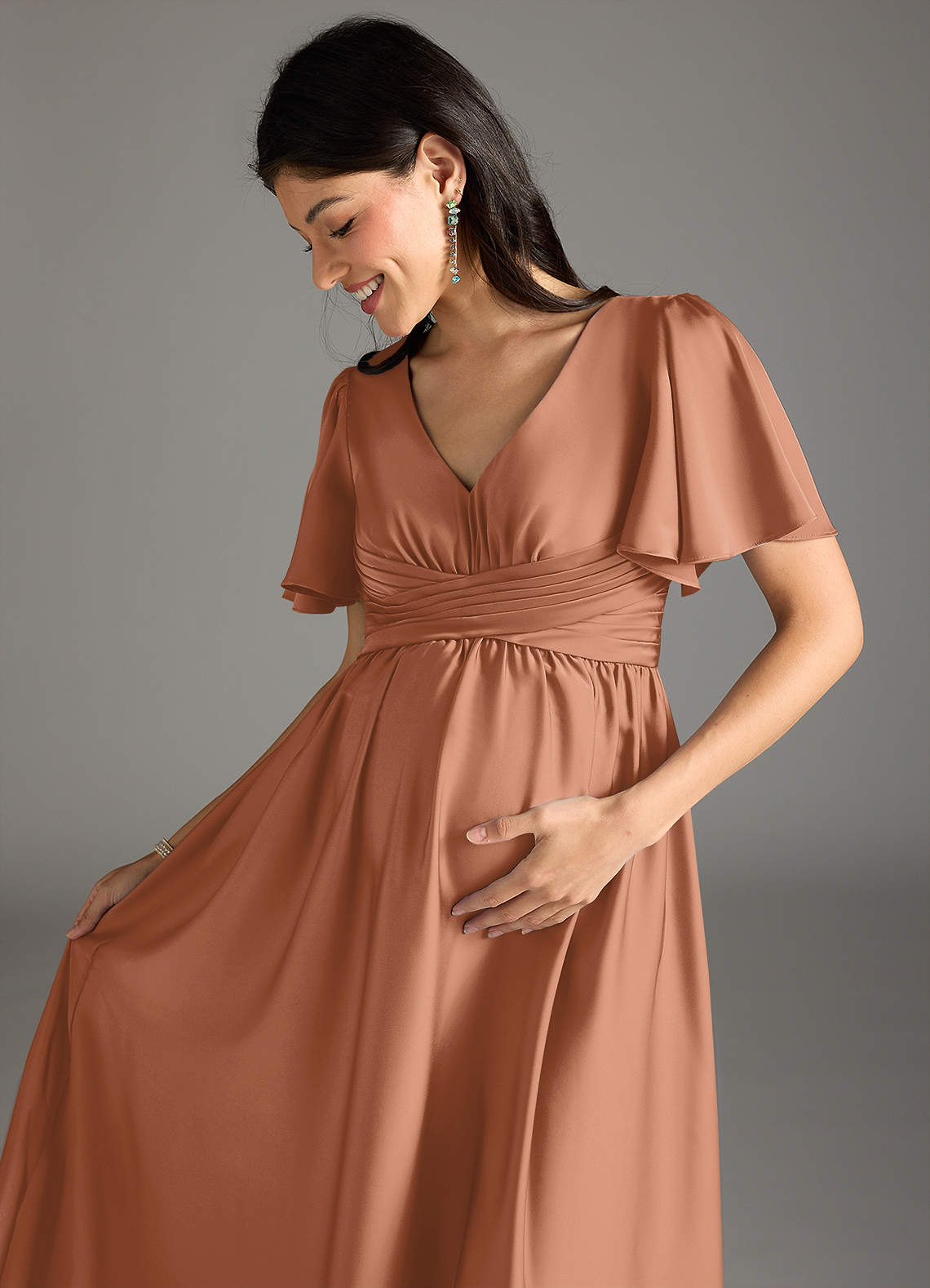 Azazie Verna vestidos de dama de honor de maternidad Vestido de Corte En A Volante Hasta el suelo Satén Elástico image1