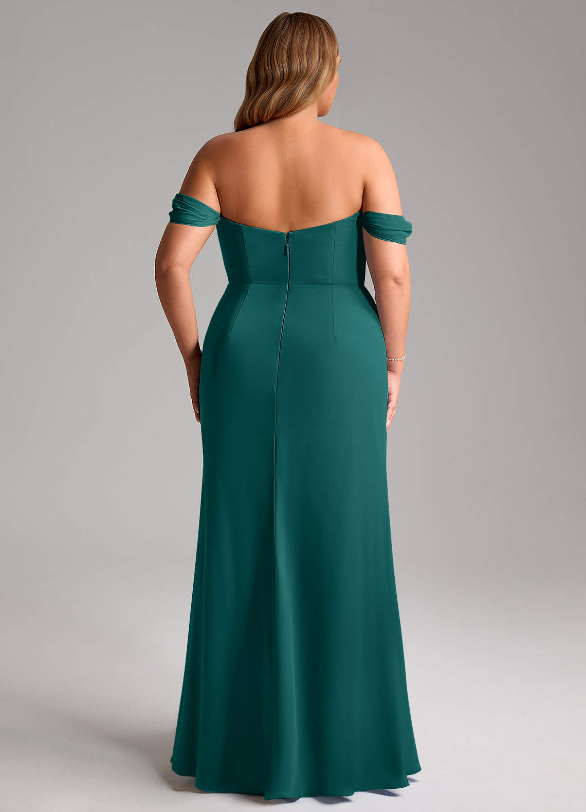Azazie Saige Abiti da Damigella Abito Convertibile A-Line in Chiffon a Spalla Scoperta Verde Pavone image14