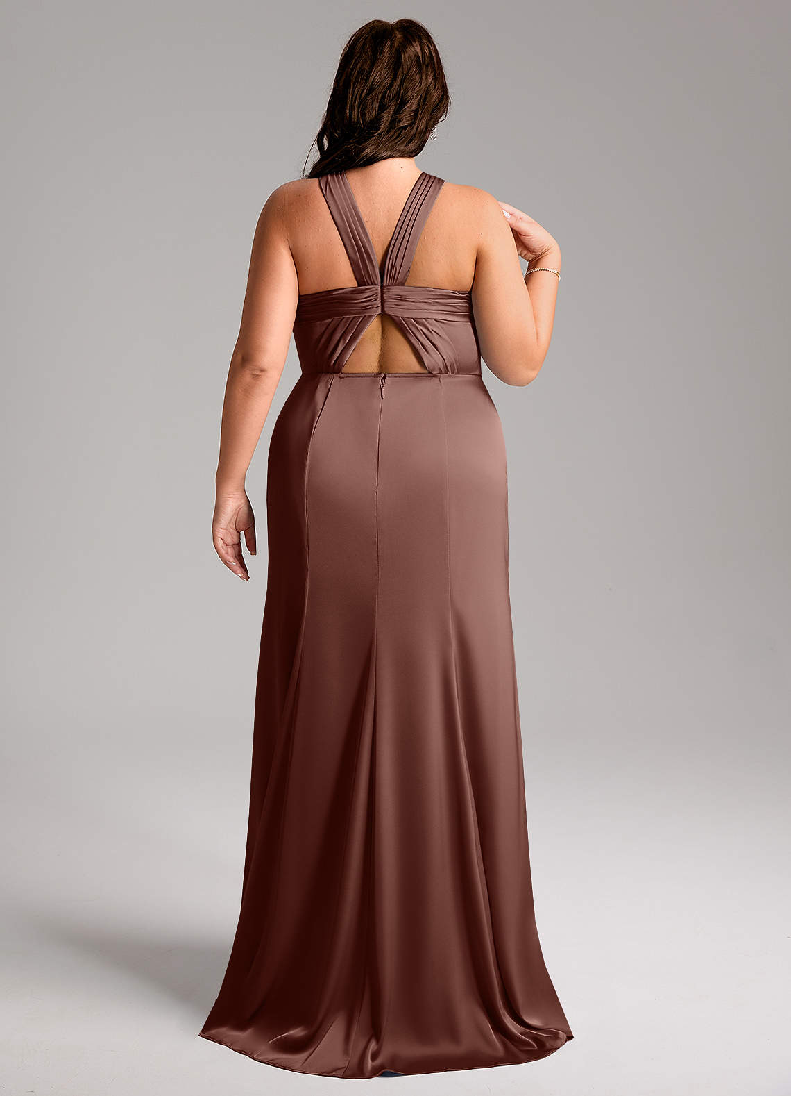 Azazie Rue Probar vestidos en casa Vestido de Azul Polvoriento de Satén Elástico de Corte Sirena con Plisado image8