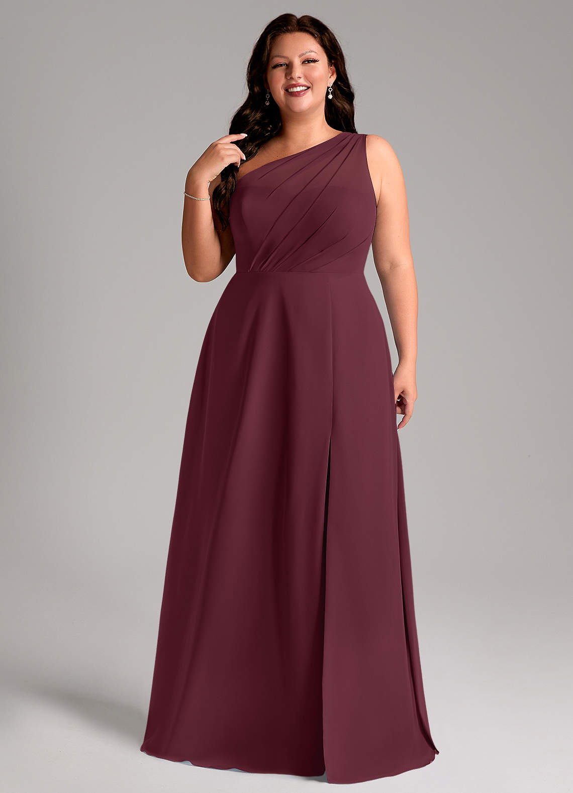 Azazie Phaedra Vestidos de madrinha de casamento Vestido Cabernet de Chiffon de Linha A com Um ombro image12