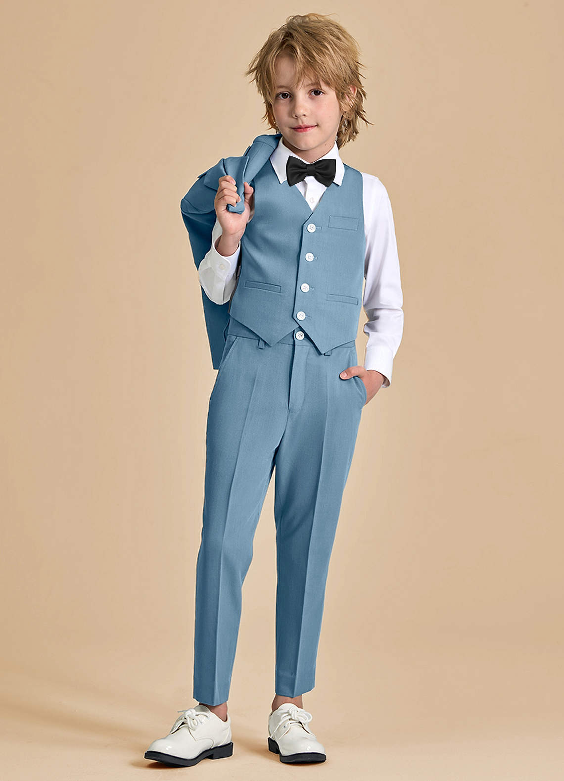front Oliver Light Blue Boys 5-Piece Suit With Bow Tie