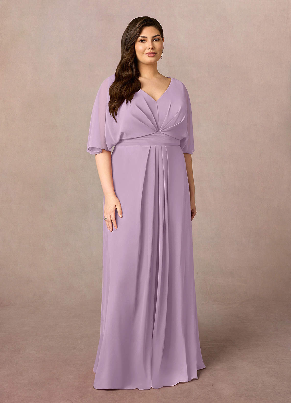 A-Line Pleated Chiffon Dress with V-Neck Wisteria main image 1