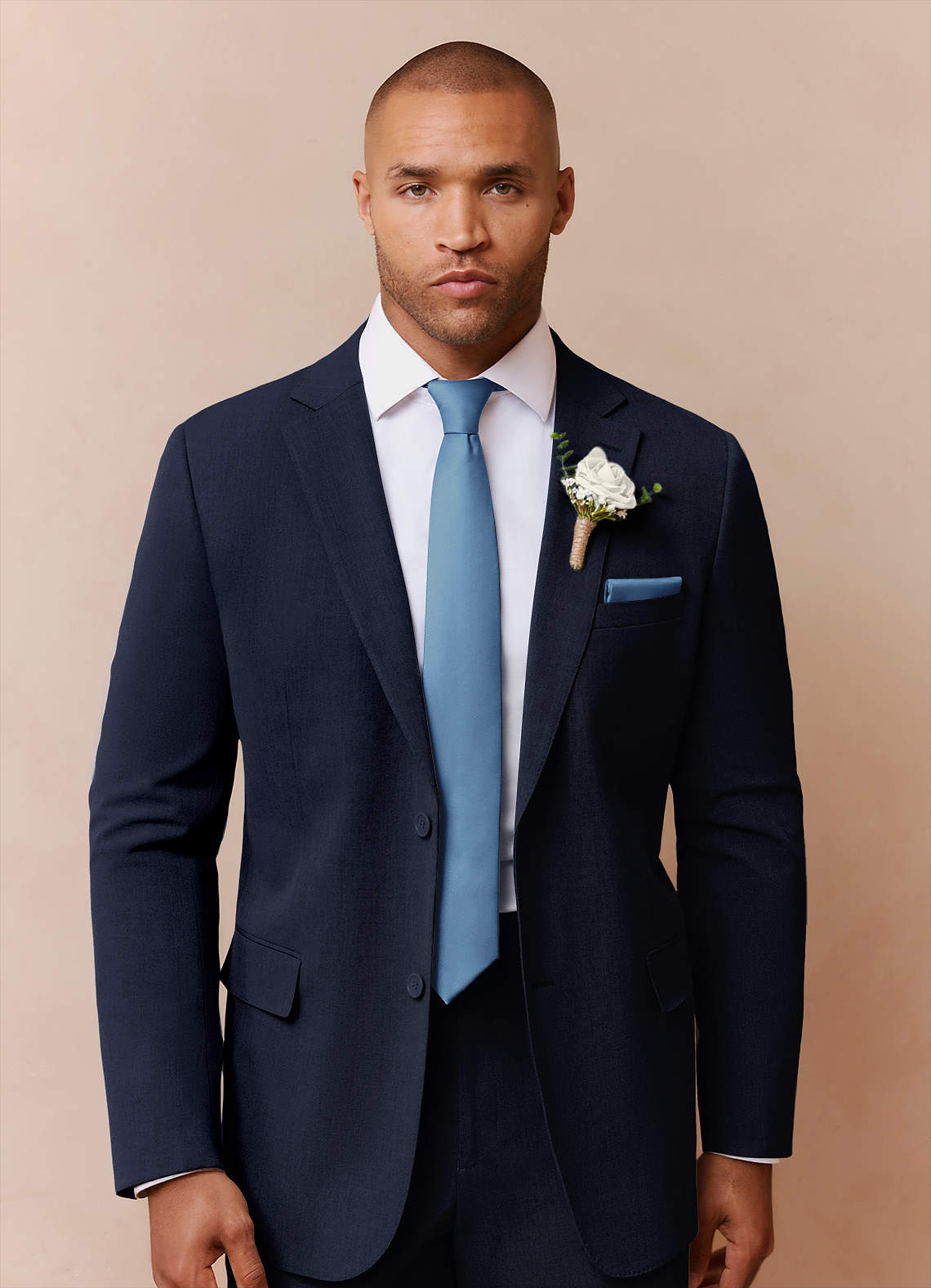 front Savile Navy Blue Wool Blend Suit Jacket