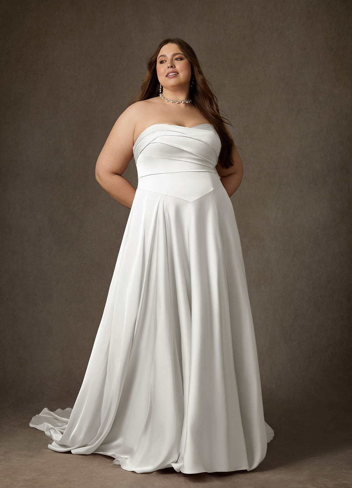 Azazie Alta Wedding Dresses Diamond White A-Line Strapless Stretch Satin Dress image12