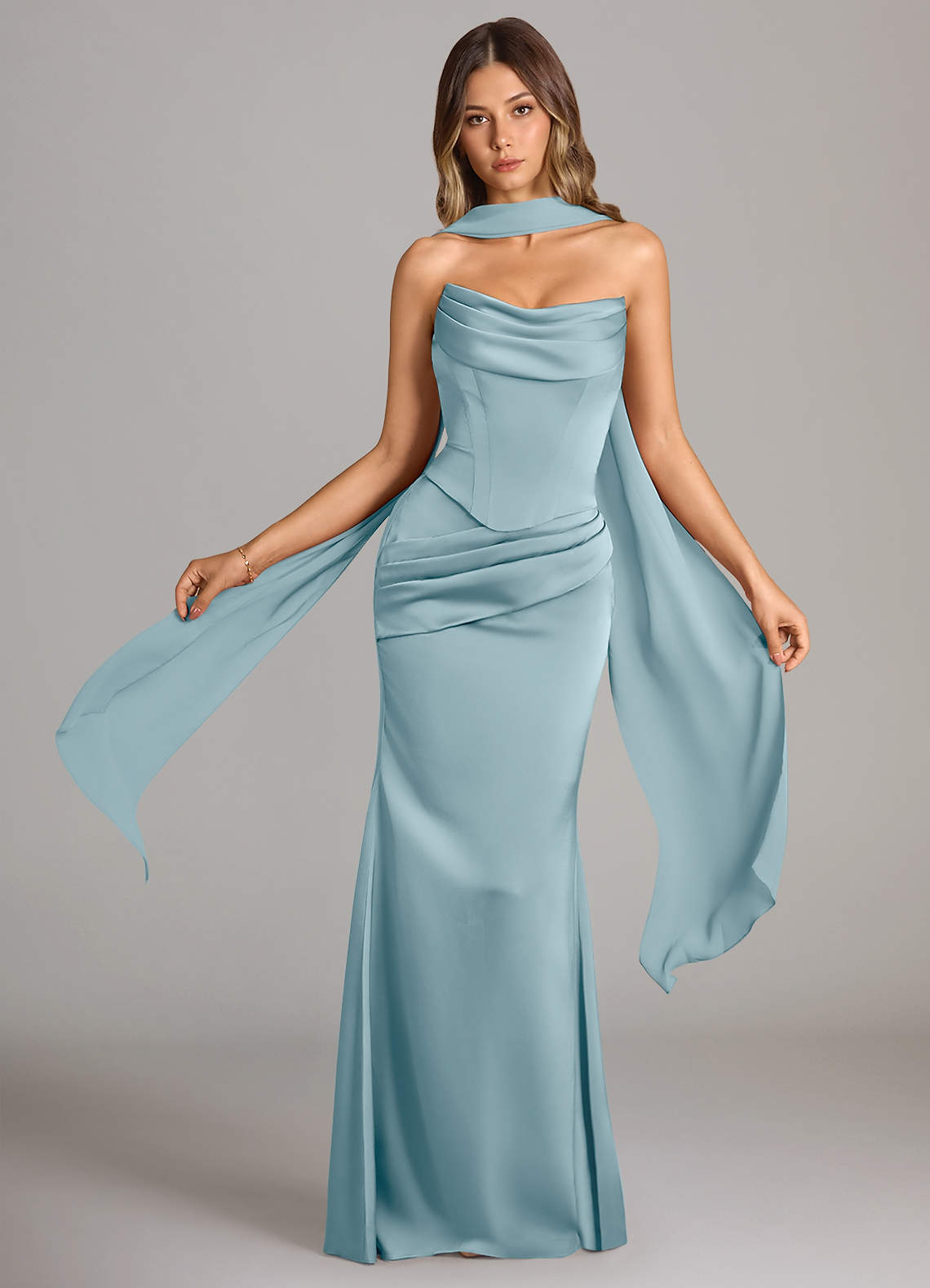 Azazie Sorrel Bridesmaid Dresses Moody Blue Mermaid Strapless Stretch Satin Convertible Dress image1