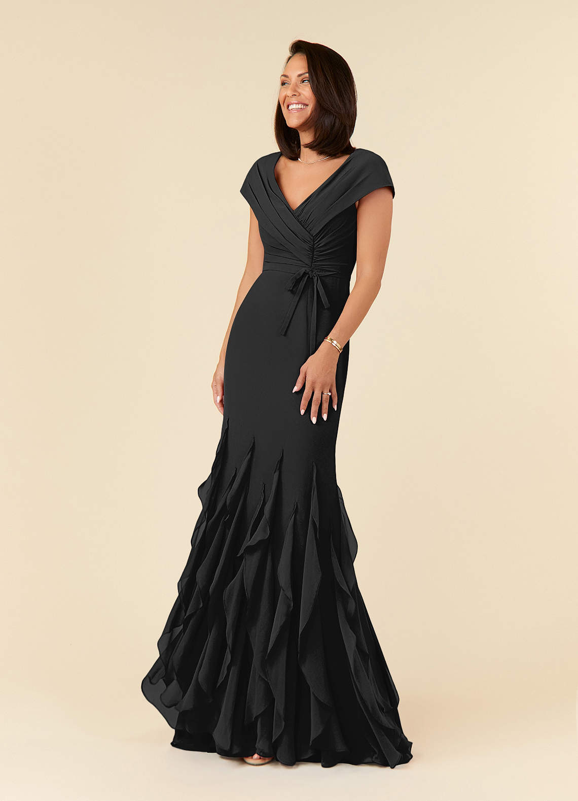 Azazie Bailora Mother of the Bride Dresses Black Mermaid Ruched Chiffon Dress image1