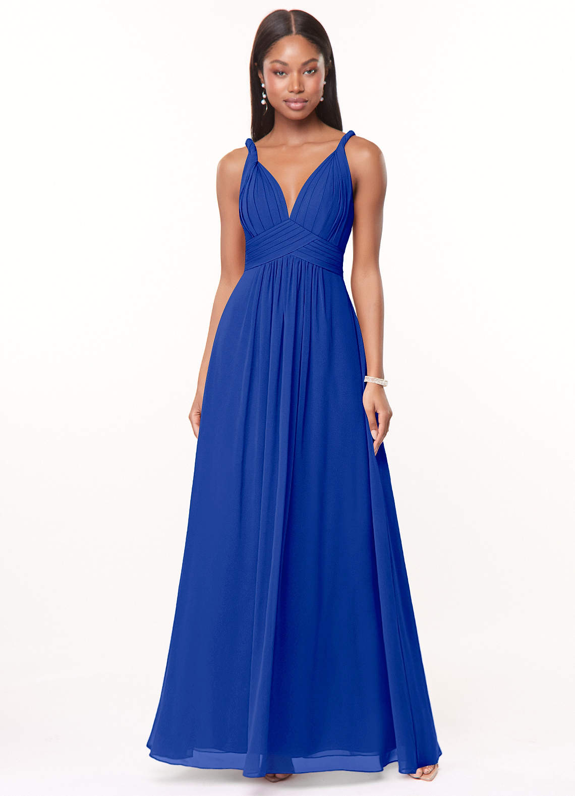 Azazie Maren Bridesmaid Dresses Royal Blue A-Line Pleated Chiffon Dress image1