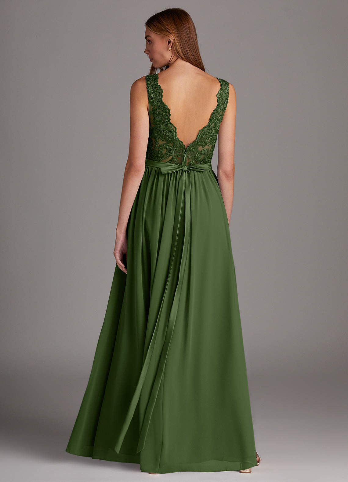 olive green lace bridesmaid dresses Olive Green Front Slit Bridesmaid Dresses