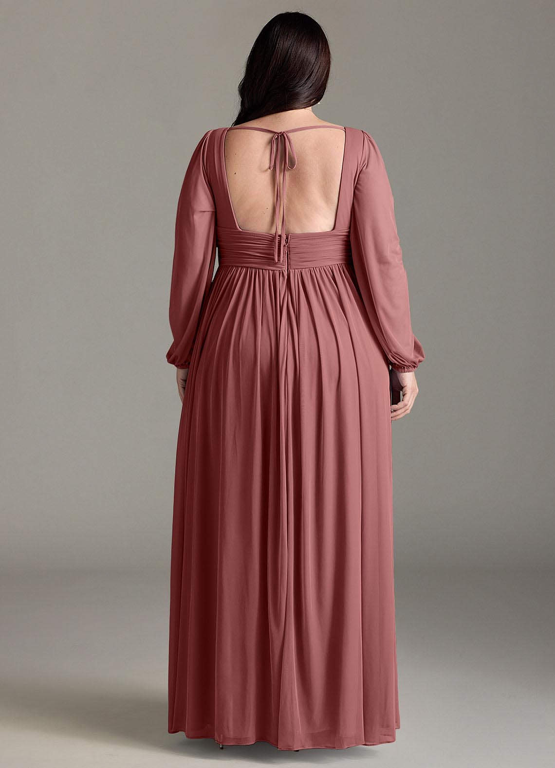 Azazie Norah Bridesmaid Dresses Amethyst A-Line V-Neck Long Sleeve Chiffon Dress image6