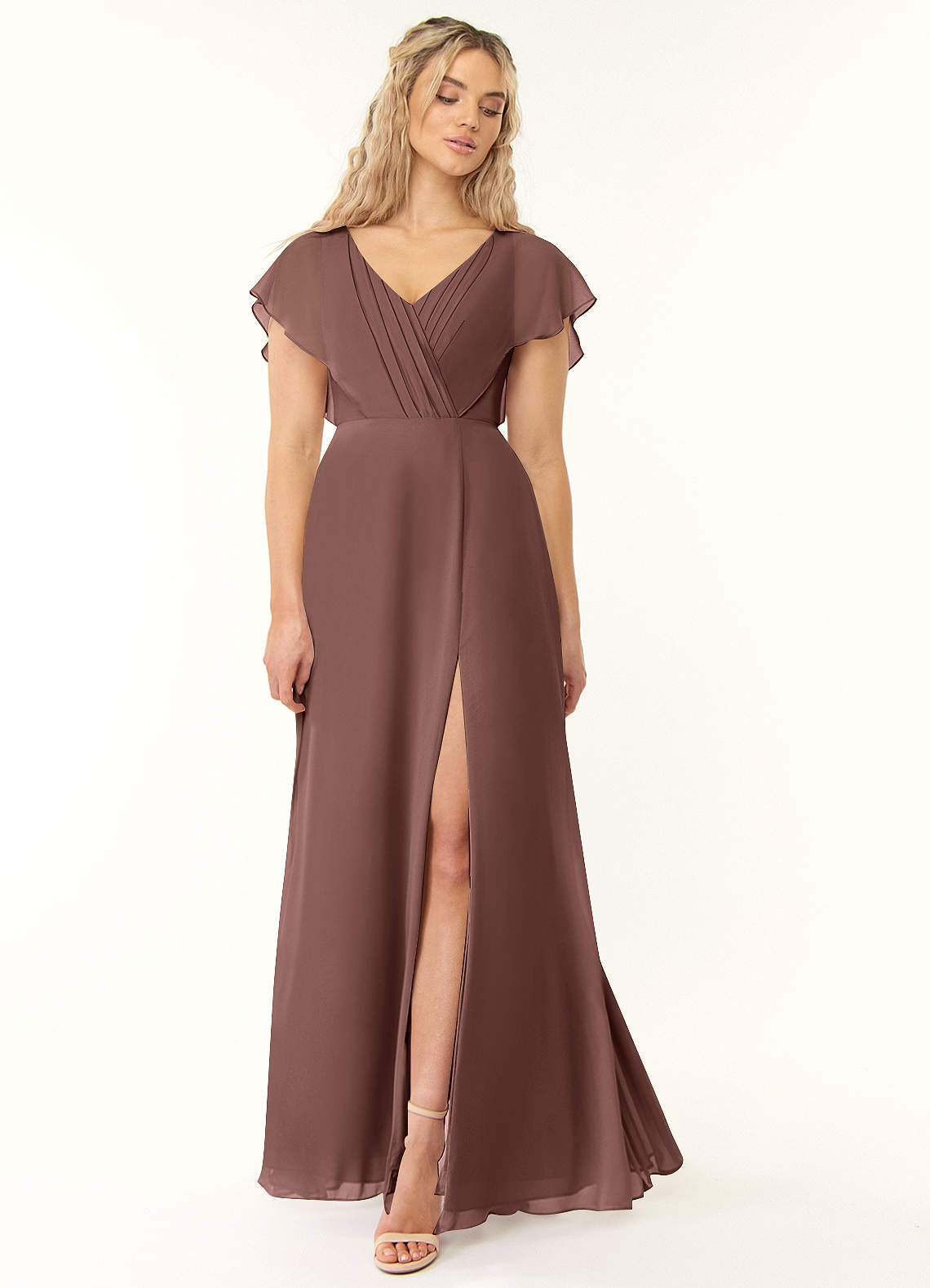 Azazie Rylee Jurken voor bruidsmeisjes Jurk van Chiffon met A-Lijn Geplooid Espresso image1