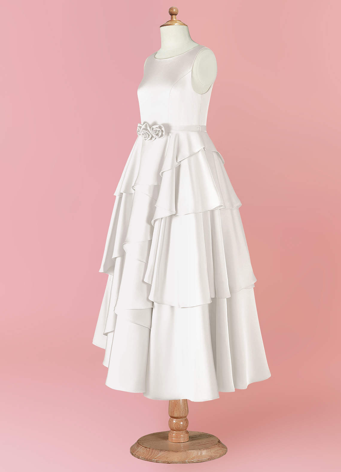 Barbie ♥ Azazie Flower Girl Dresses Scoop Floral Belt Tier Stretch Satin A-Line Dress image10