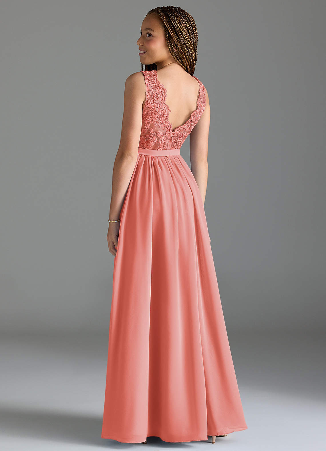 knee length dresses for ladies Double V Neck Short Coral Bridesmaid Dresses Lace Appliques – alinanova main image 0