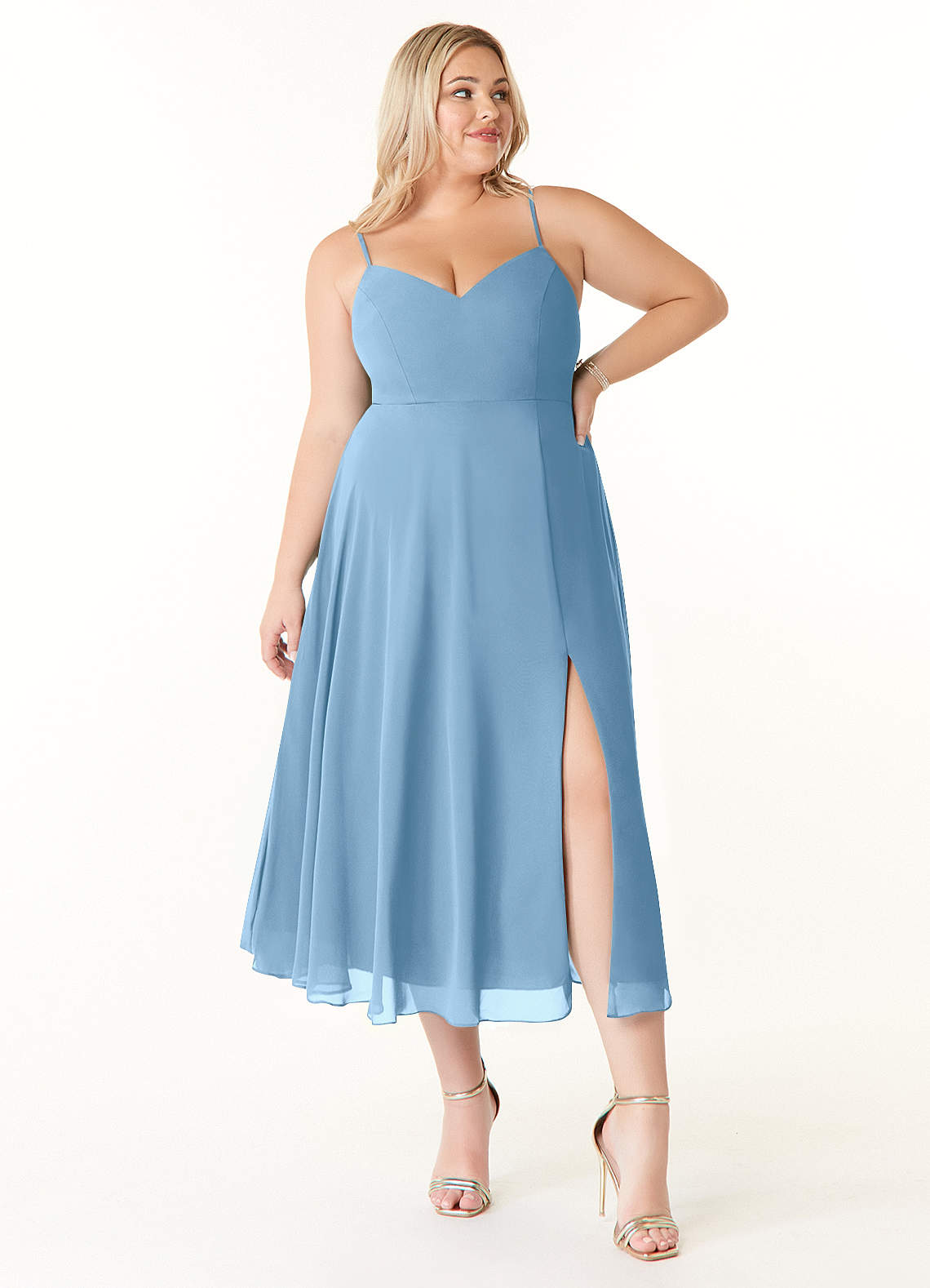 Azazie Clarissa Bridesmaid Dresses Steel Blue A-Line V-Neck Chiffon Dress image1