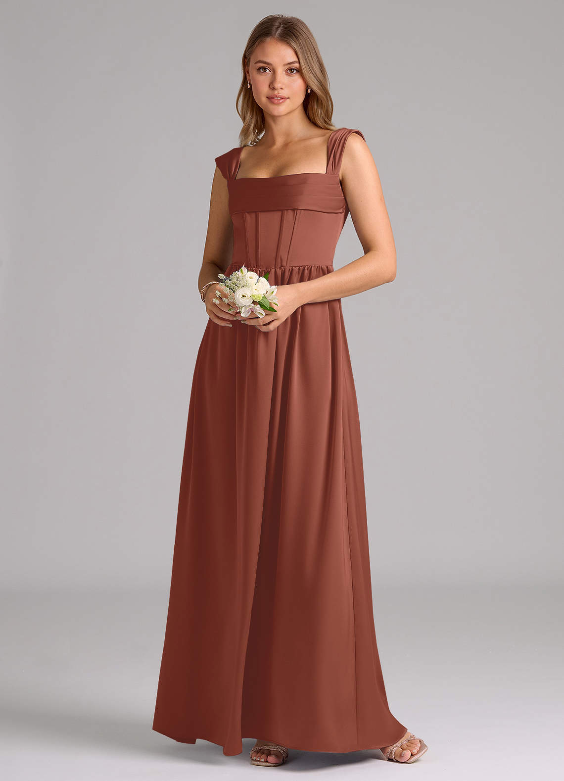Azazie Hattie Bridesmaid Dresses Auburn A-Line Corset Stretch Satin Dress image1