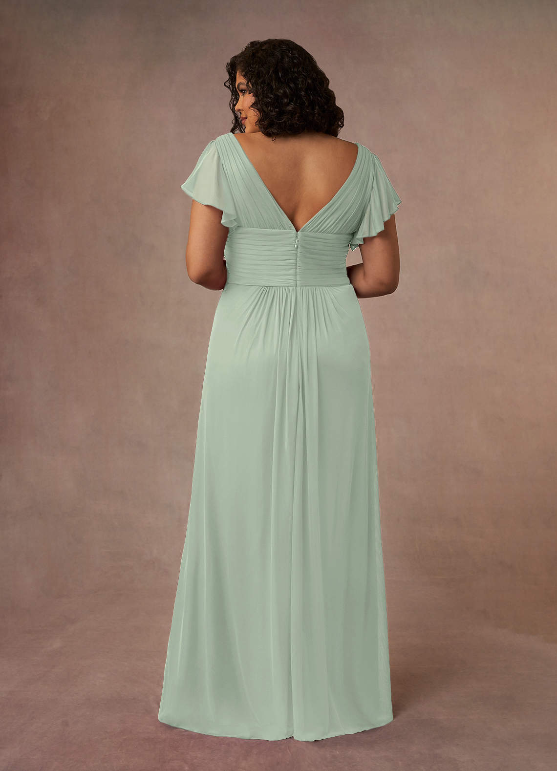 Azazie Reneya Mother of the Bride Dresses Dusty Sage A-Line Pleated Mesh Dress image9