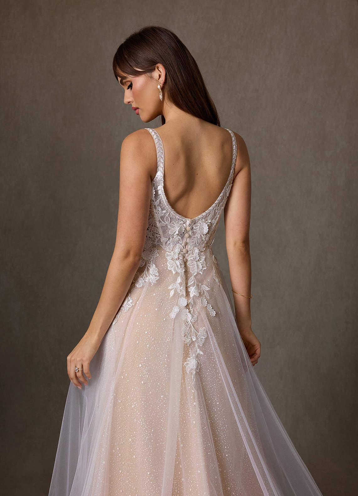 Azazie Jovana Diamond White Sand A-Line Scoop Tulle Dress | Azazie