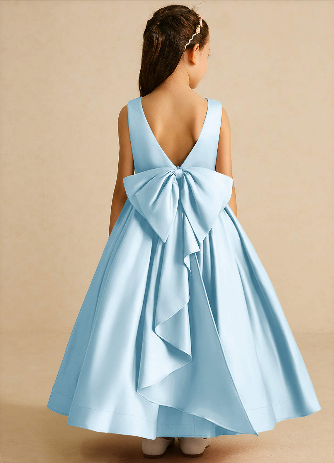 Azazie Cailee Flower Girl Dresses Sky Blue Ball-Gown Pleated Matte Satin Dress image1