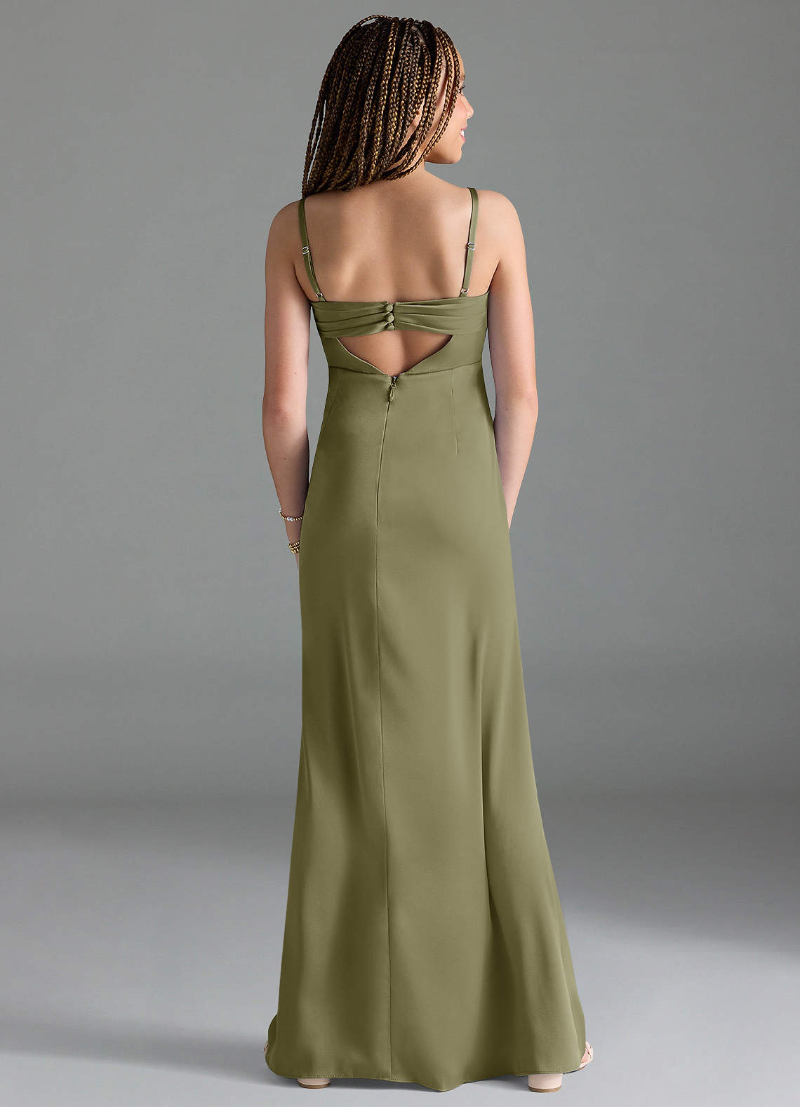 Azazie Leonis Junior Pistachio A-Line Pleated Stretch Satin Dress image1