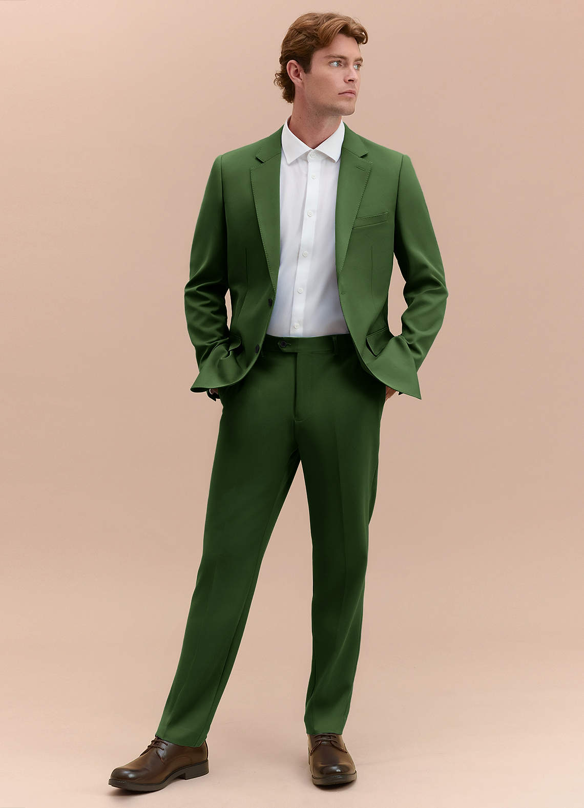 front James Olive Structured Stretch Suit