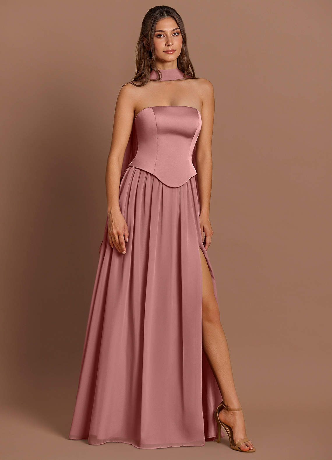 Robe Longue Rose Clair Cadence Azazie