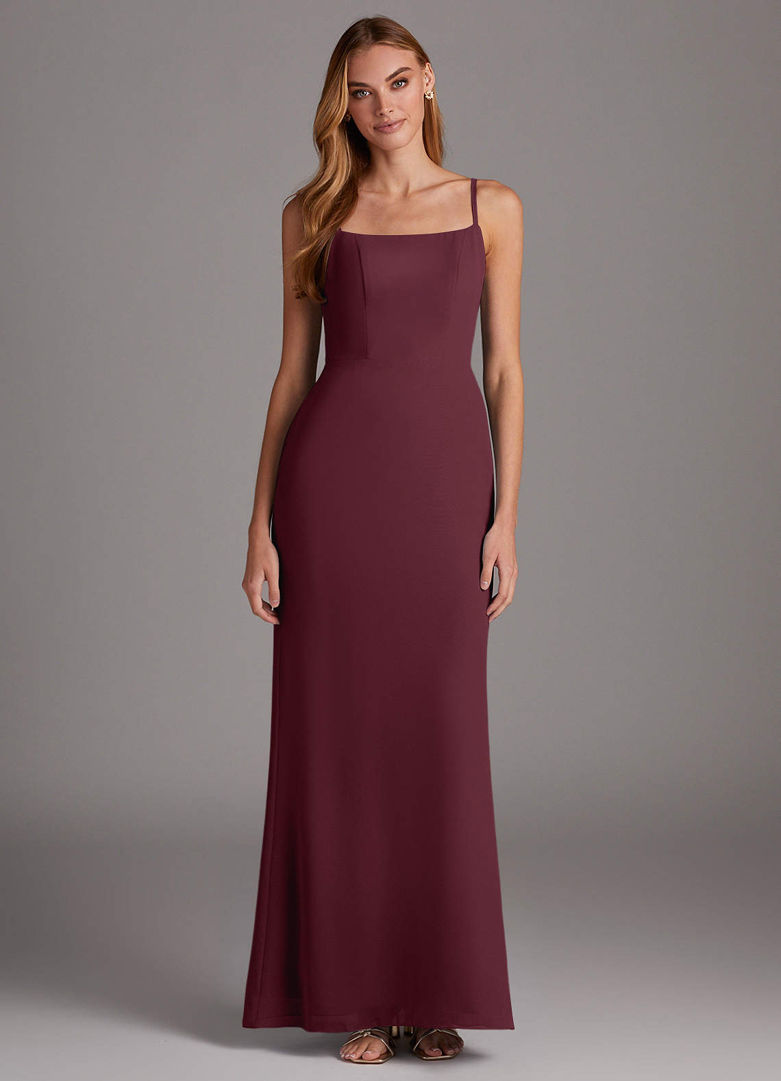 Azazie Tayla Bridesmaid Dresses Cabernet Sheath Square Neckline Chiffon Dress image1