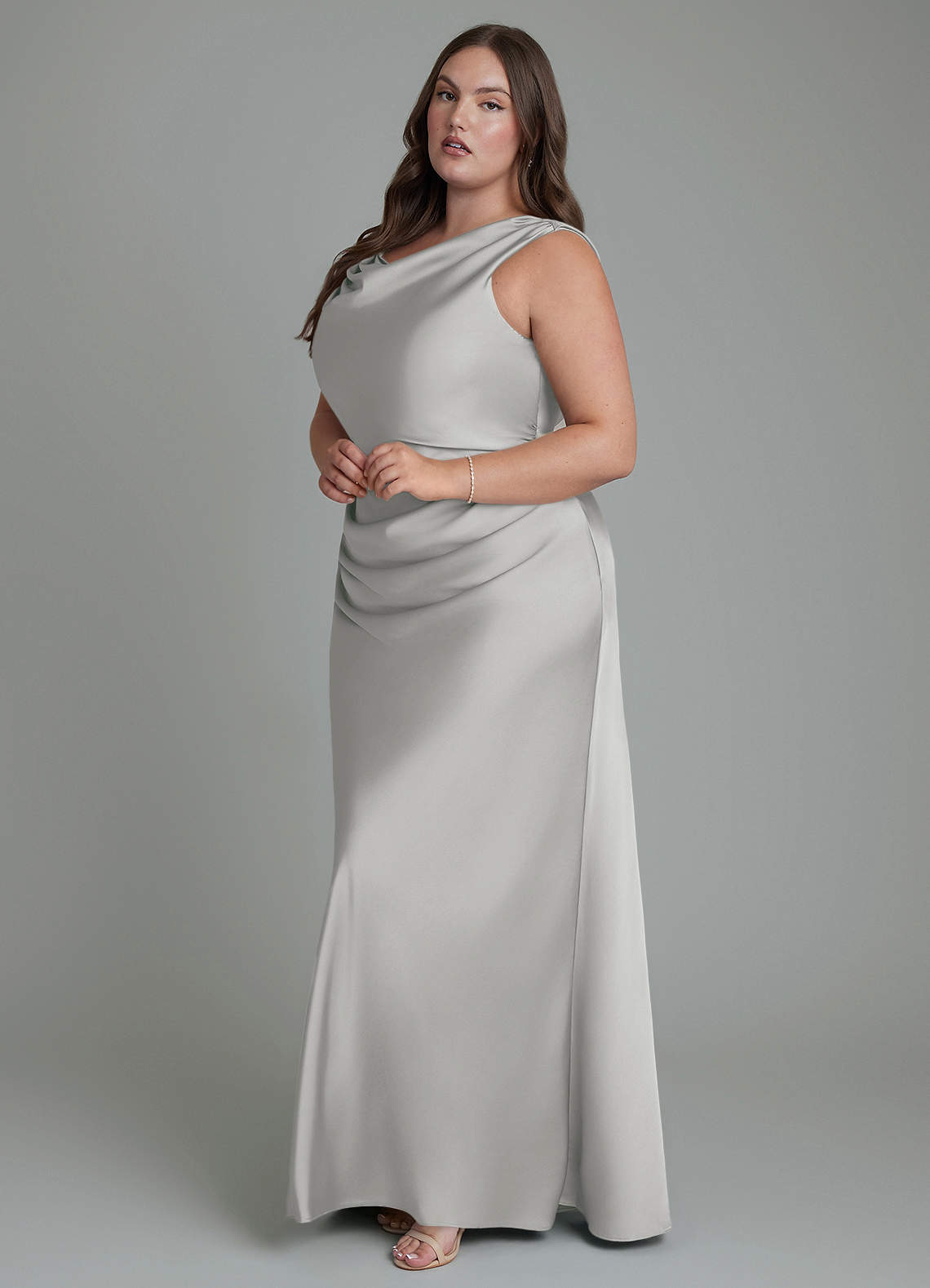 Azazie Kieryn Bridesmaid Dresses Silver Mermaid Pleated Stretch Satin Dress image9