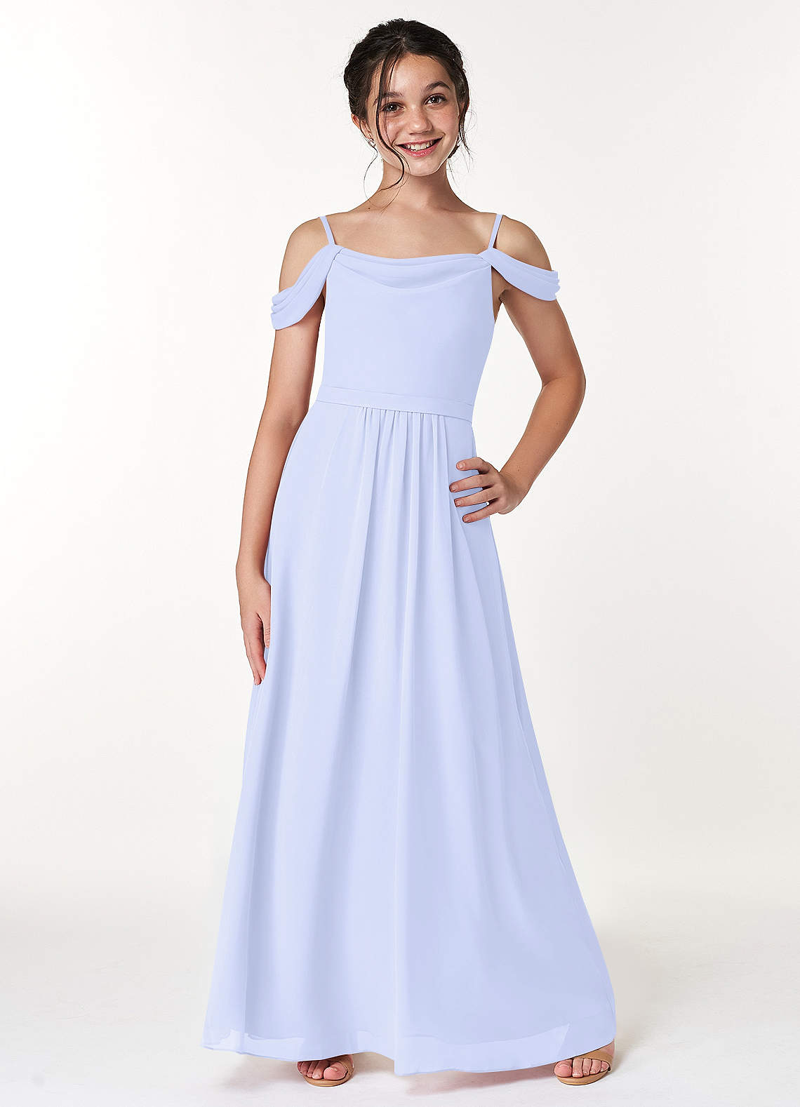 Azazie Alivia Junior A-Linie Schulterfrei Chiffon Kleid Lavendel image1