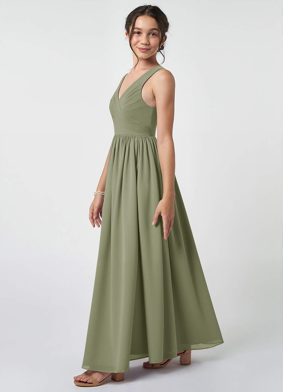 Azazie Keyla Junior Pistachio A-Line Pleated Chiffon Dress image2