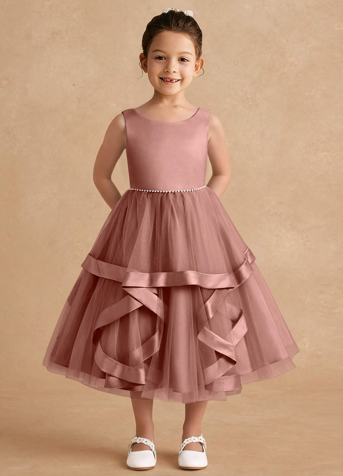 Azazie Posy Flower Girl Dresses Cedar Rose A-Line Beaded Tulle Dress image1