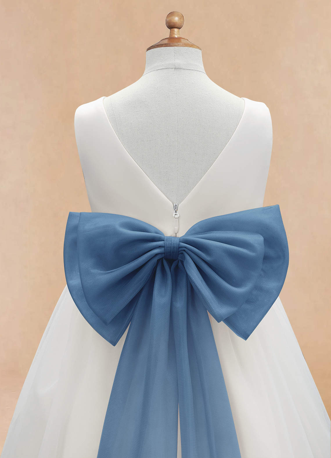 Azazie Kavi Flower Girl Dresses Ivory Steel Blue A-Line Bow Matte Satin Dress image9