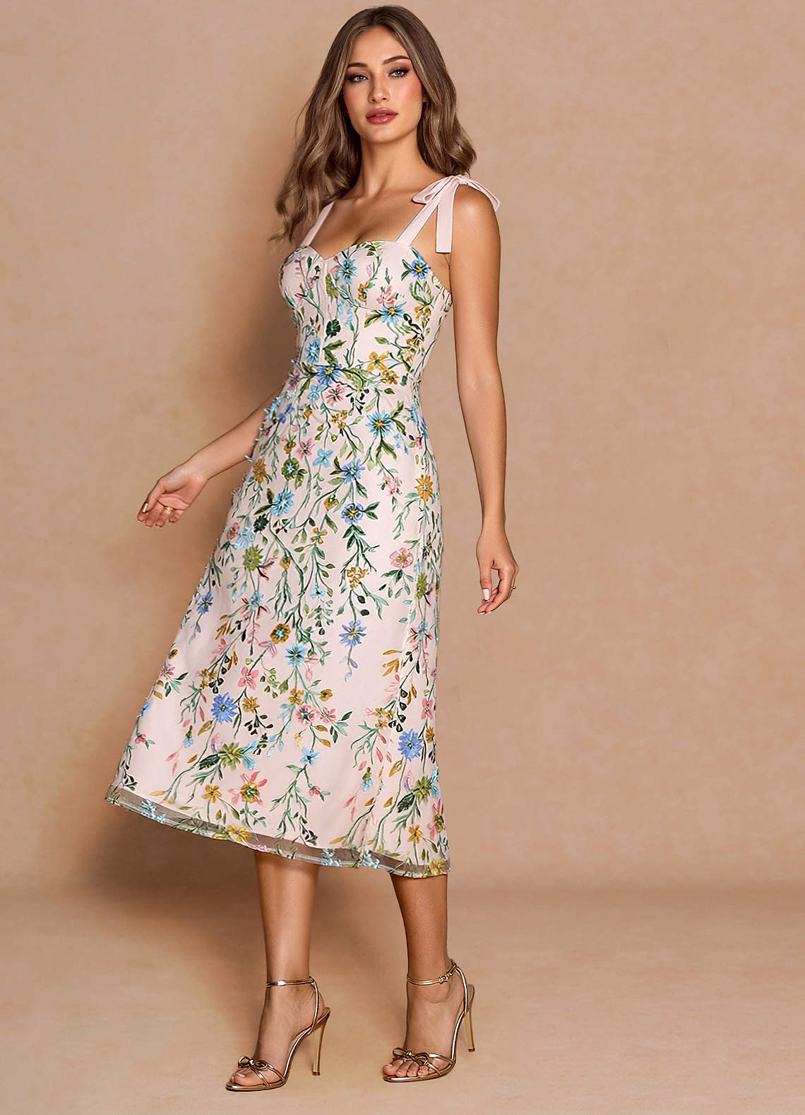 knee length dresses for ladies Lily Richelieu Powder Pink Midi Dress main image 1
