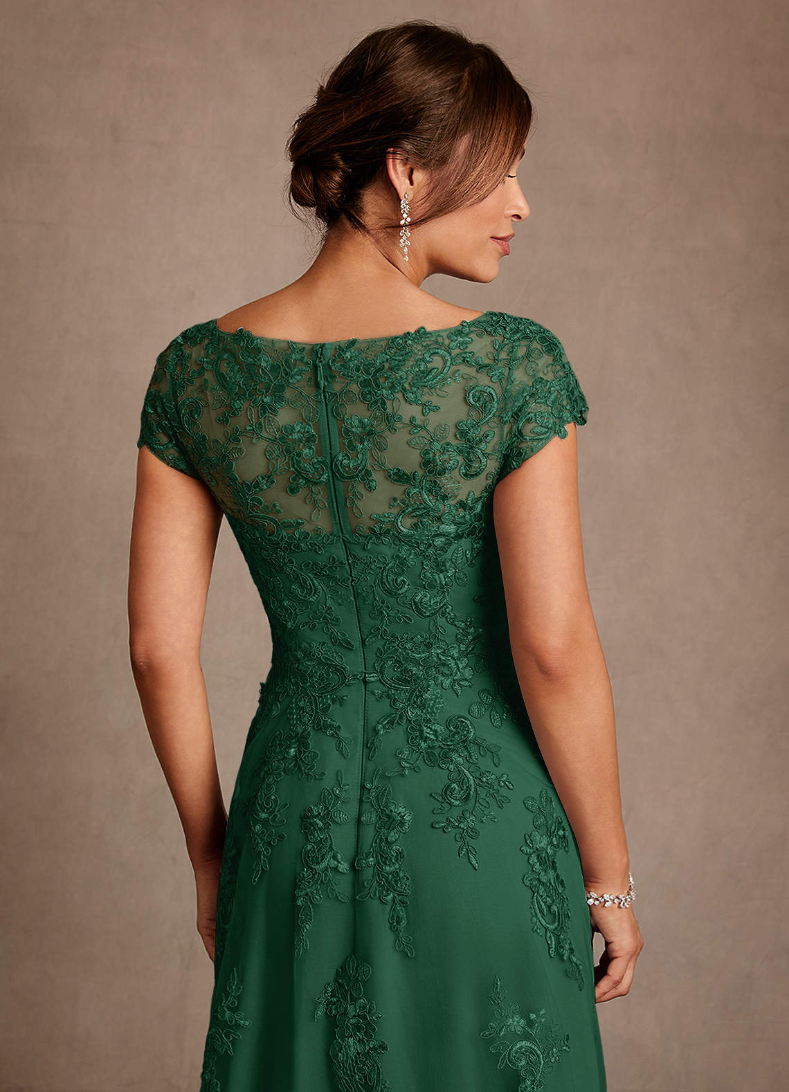 Azazie Jolanda Mother of the Bride Dresses Dark Green A-Line Lace Dress image5