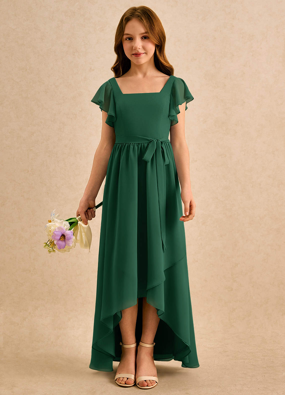 milly green pleated dress Azazie Girls Formal 6X