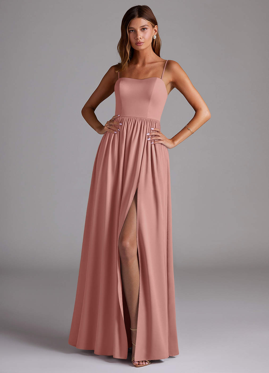 Azazie Calianna Bridesmaid Dresses Rosette A-Line Off the Shoulder Stretch Satin Convertible Dress image1