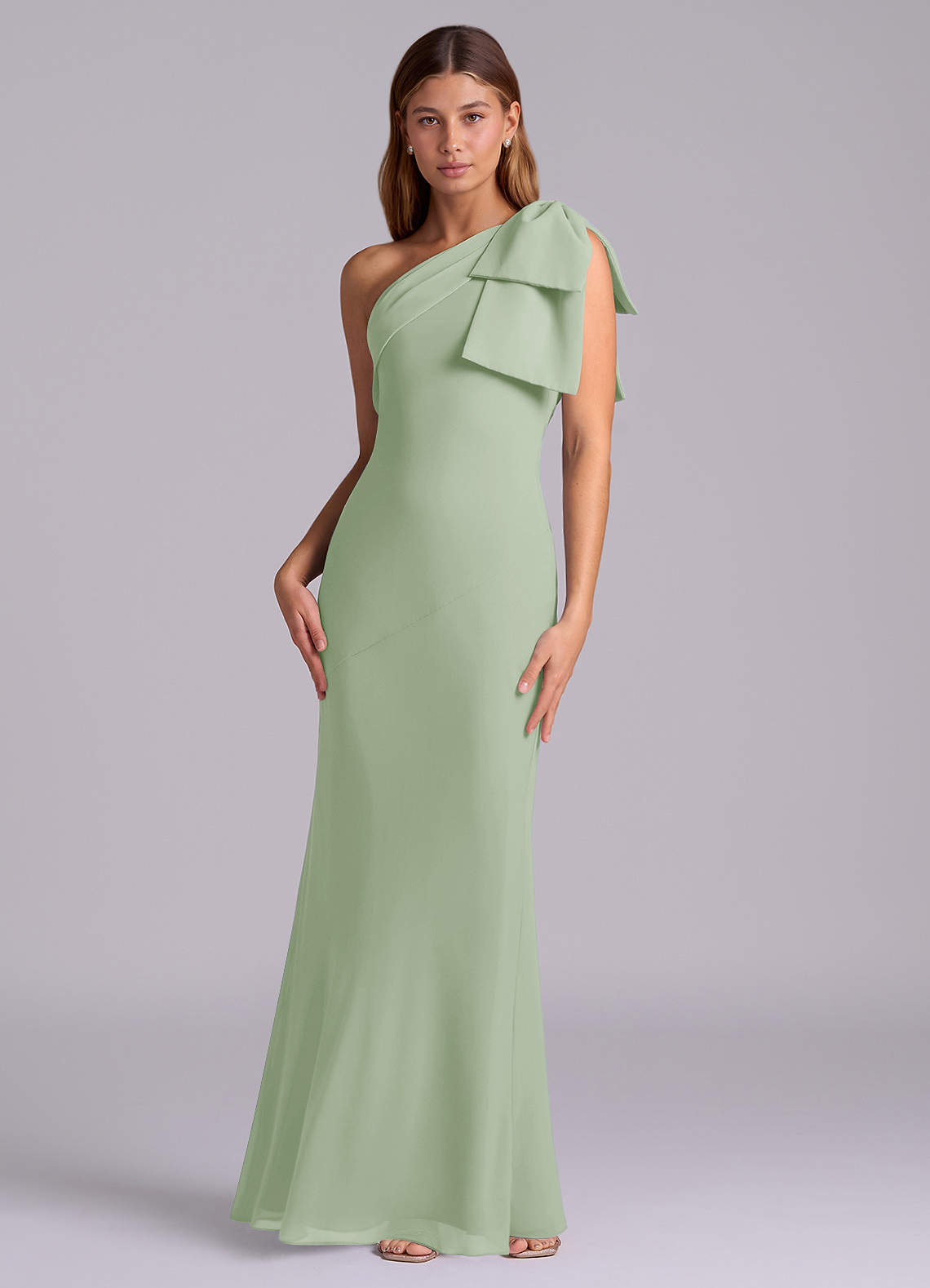 Azazie Yuanna Bridesmaid Dresses Dusty Sage Mermaid One Shoulder Chiffon Dress image3