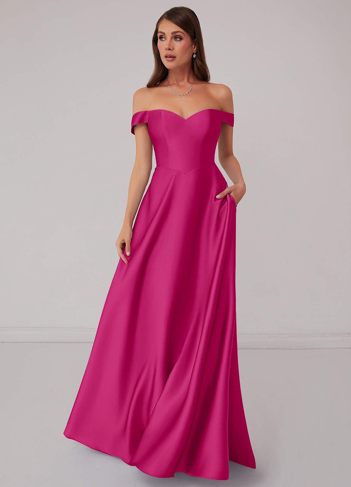 Barbie ♥ Azazie Bridesmaid Dresses Barbie Pink A-Line Off the Shoulder Stretch Satin Convertible Dress image1