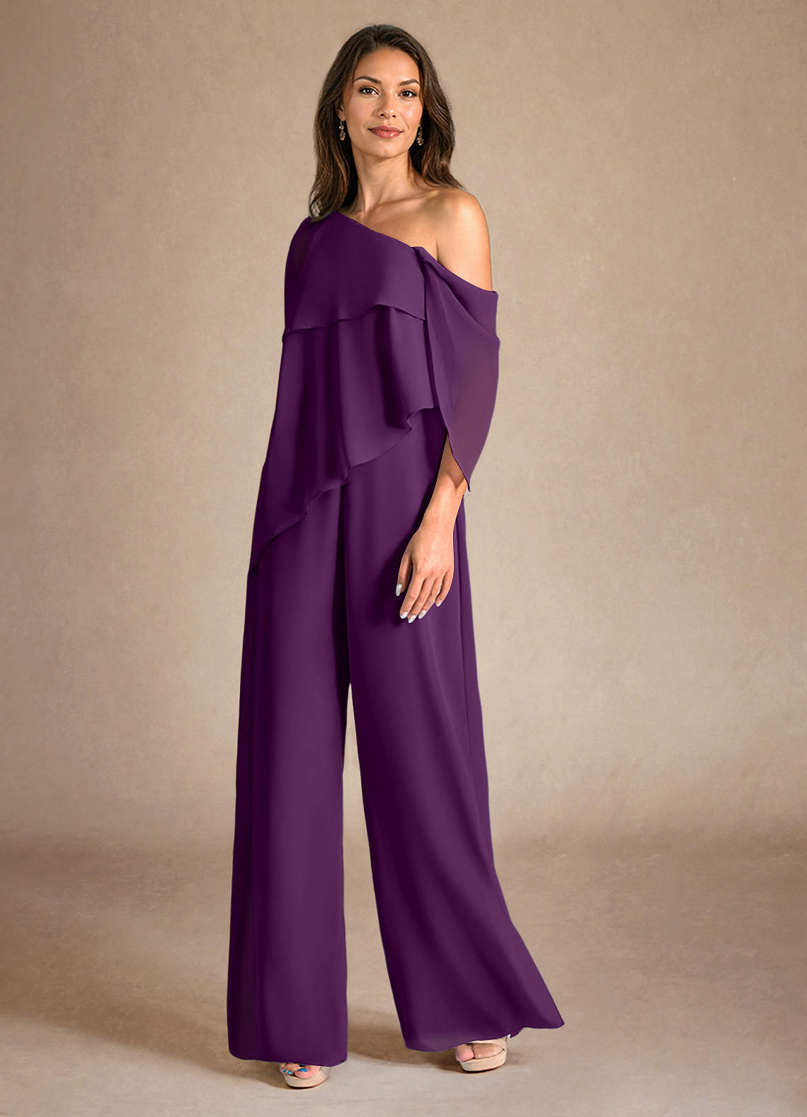 Azazie Halima Grape Jumpsuit/Pantsuit Side Slit Chiffon Dress Azazie