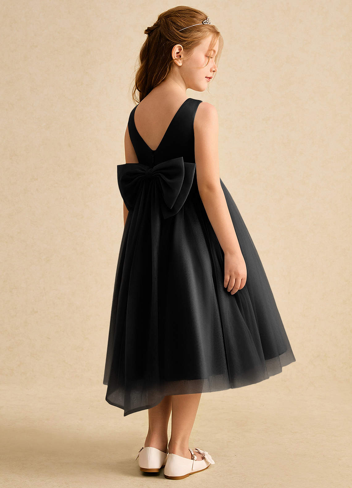 Azazie Winnie Flower Girl Dresses Black Ball-Gown Bow Tulle Dress image2